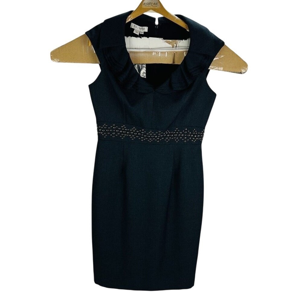 Nwot Kayla Unger New York Navy Blue W/ Silver Beaded Polyester Dress Womens 12